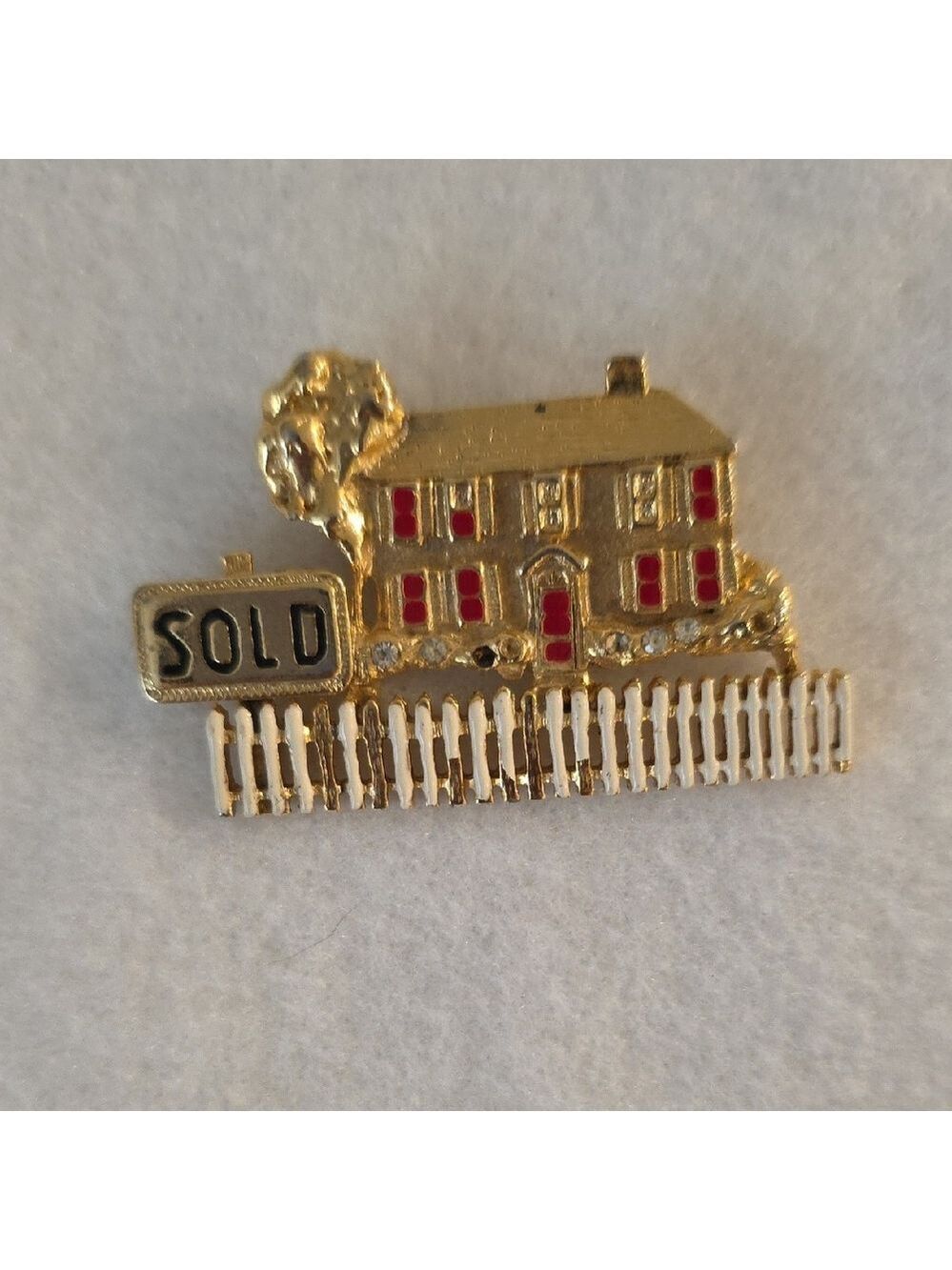 Charming Gold and Red House Brooch